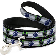 Dog Leash - Football/Helmet Stripe2 Black/Neon Green/Silver/White/Blue Dog Leashes Buckle-Down
