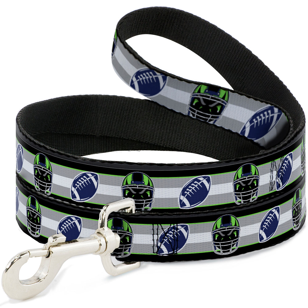 Dog Leash - Football/Helmet Stripe2 Black/Neon Green/Silver/White/Blue Dog Leashes Buckle-Down