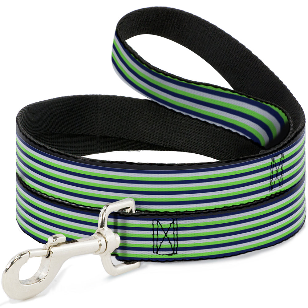 Dog Leash - Fine Stripes White/Neon Green/Navy Dog Leashes Buckle-Down