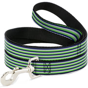 Dog Leash - Fine Stripes White/Neon Green/Navy Dog Leashes Buckle-Down