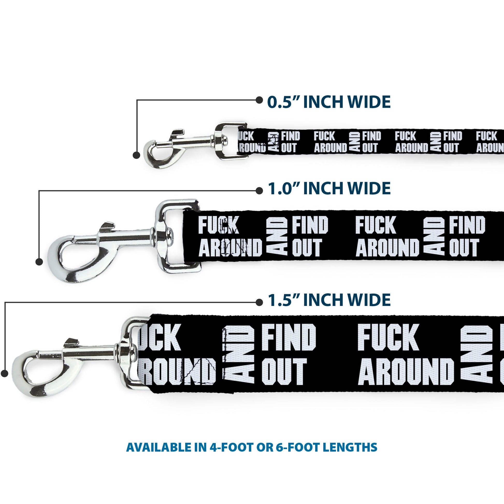 Dog Leash - FAFO FUCK AROUND AND FIND OUT Bold Black/White Dog Leashes Buckle-Down