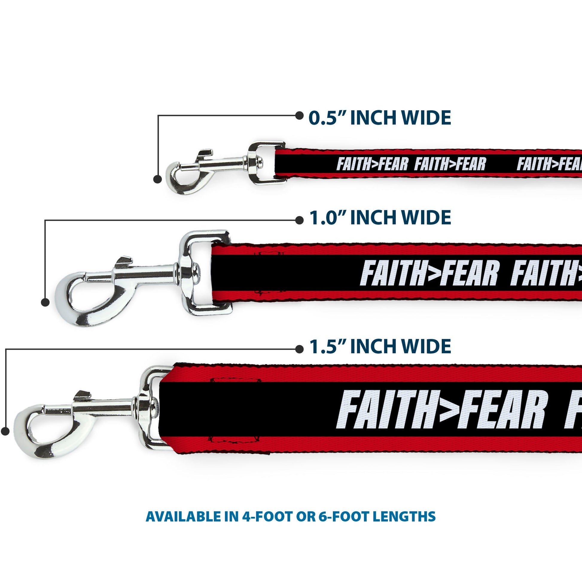 Dog Leash - FAITH Greater Than FEAR Stripe Red/Black/White Dog Leashes Buckle-Down