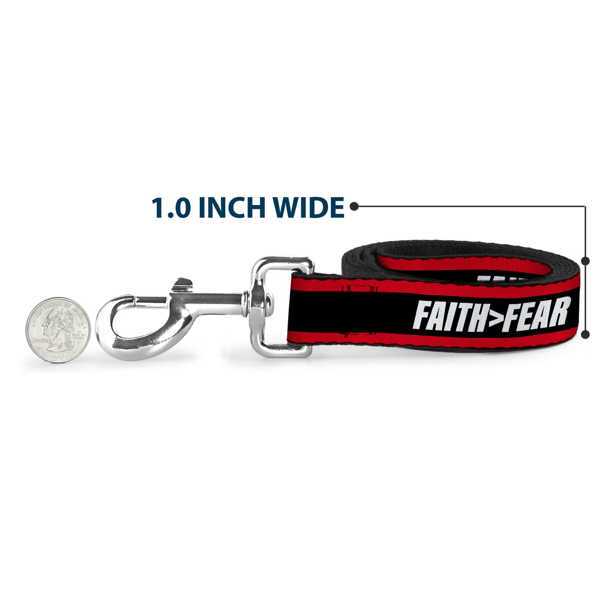 Dog Leash - FAITH Greater Than FEAR Stripe Red/Black/White Dog Leashes Buckle-Down