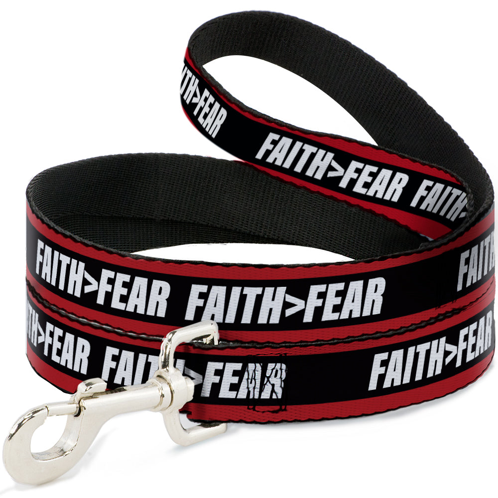 Dog Leash - FAITH Greater Than FEAR Stripe Red/Black/White Dog Leashes Buckle-Down