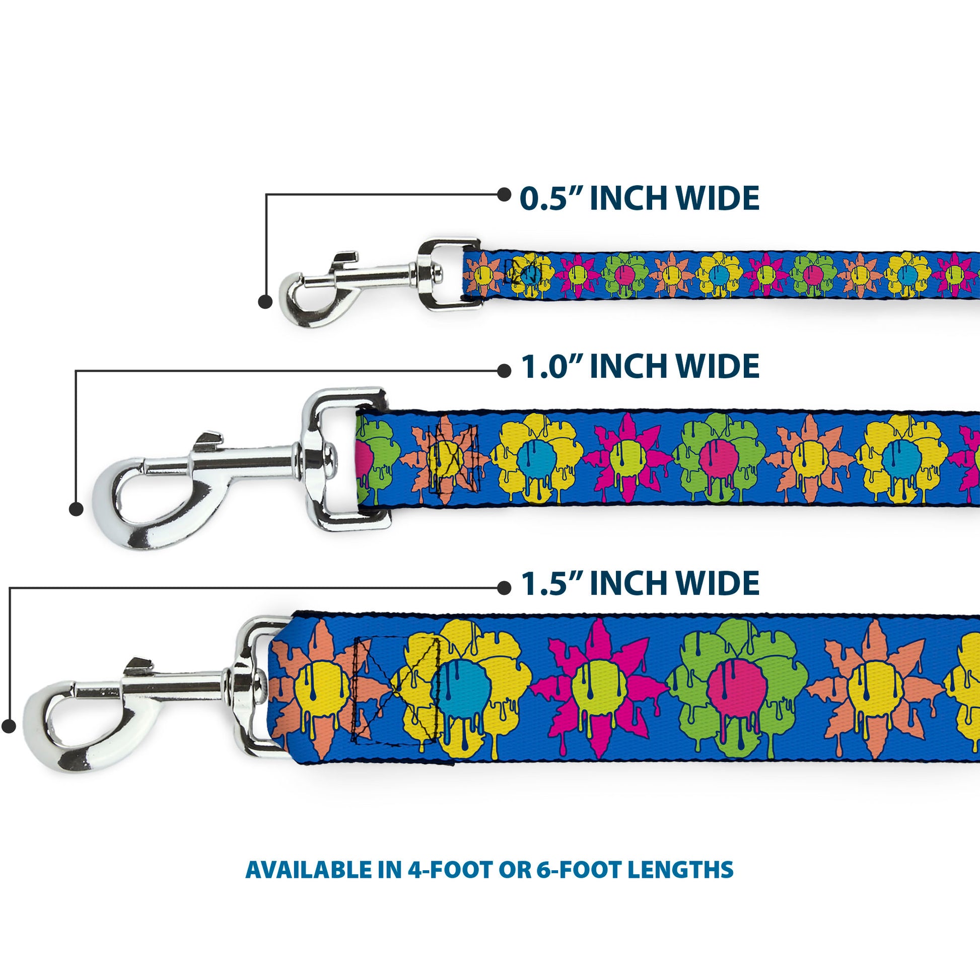 Dog Leash - Funky Flower Drip Blue/Multi Color Dog Leashes Buckle-Down