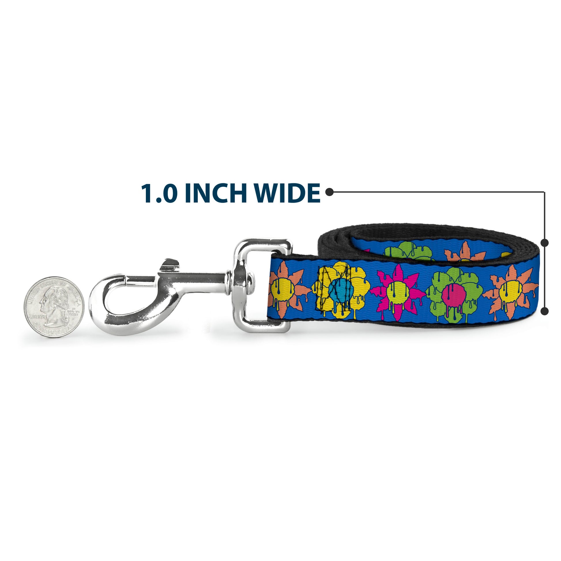 Dog Leash - Funky Flower Drip Blue/Multi Color Dog Leashes Buckle-Down