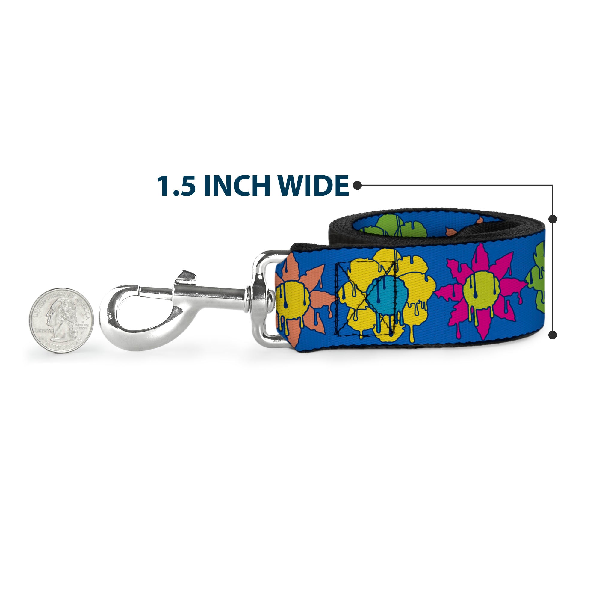 Dog Leash - Funky Flower Drip Blue/Multi Color Dog Leashes Buckle-Down
