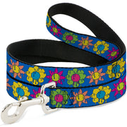 Dog Leash - Funky Flower Drip Blue/Multi Color Dog Leashes Buckle-Down