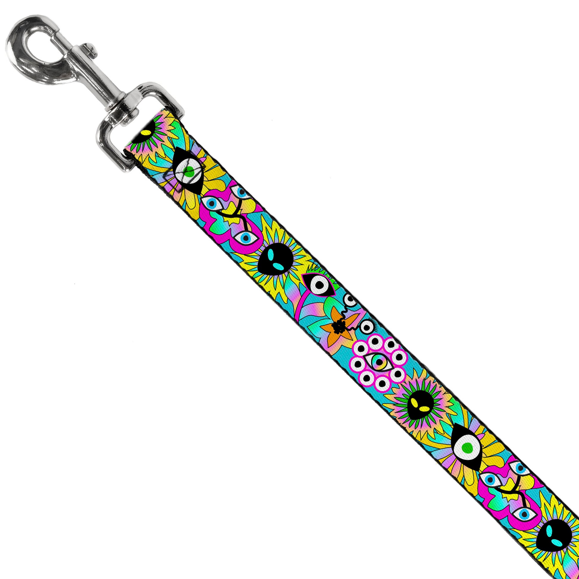 Dog Leash - Funky Alien Flowers Aqua Blue/Multi Color Dog Leashes Buckle-Down