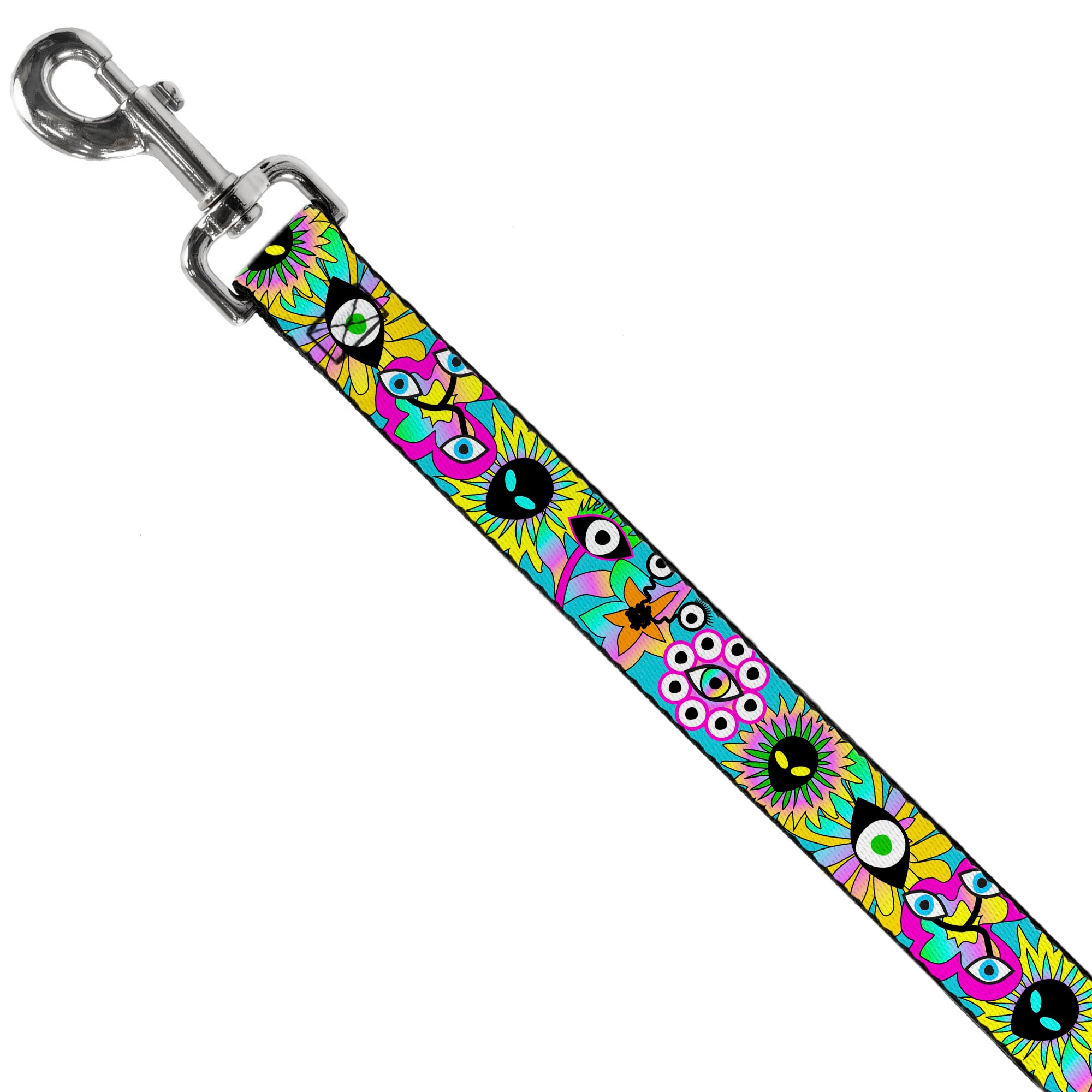 Dog Leash - Funky Alien Flowers Aqua Blue/Multi Color Dog Leashes Buckle-Down