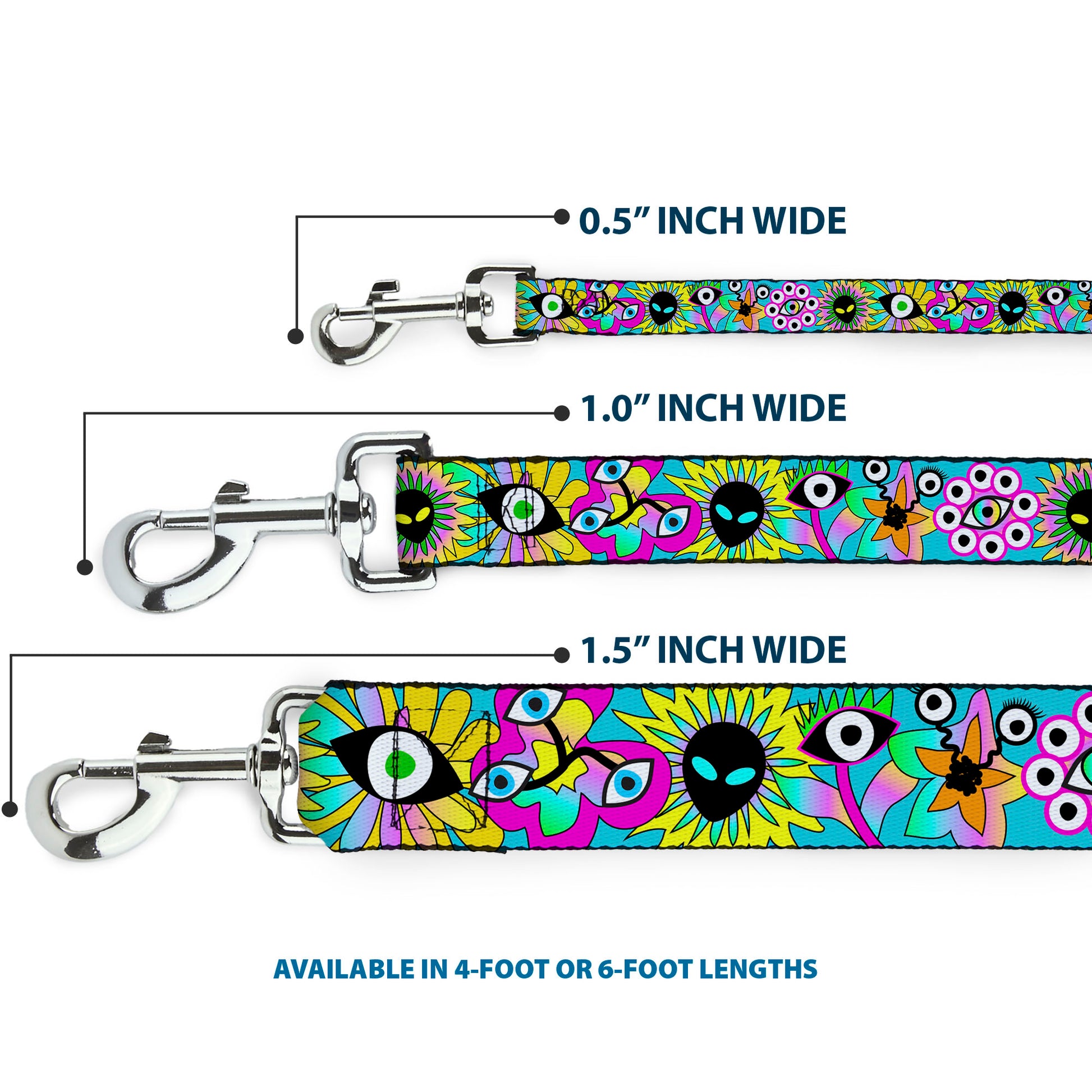 Dog Leash - Funky Alien Flowers Aqua Blue/Multi Color Dog Leashes Buckle-Down