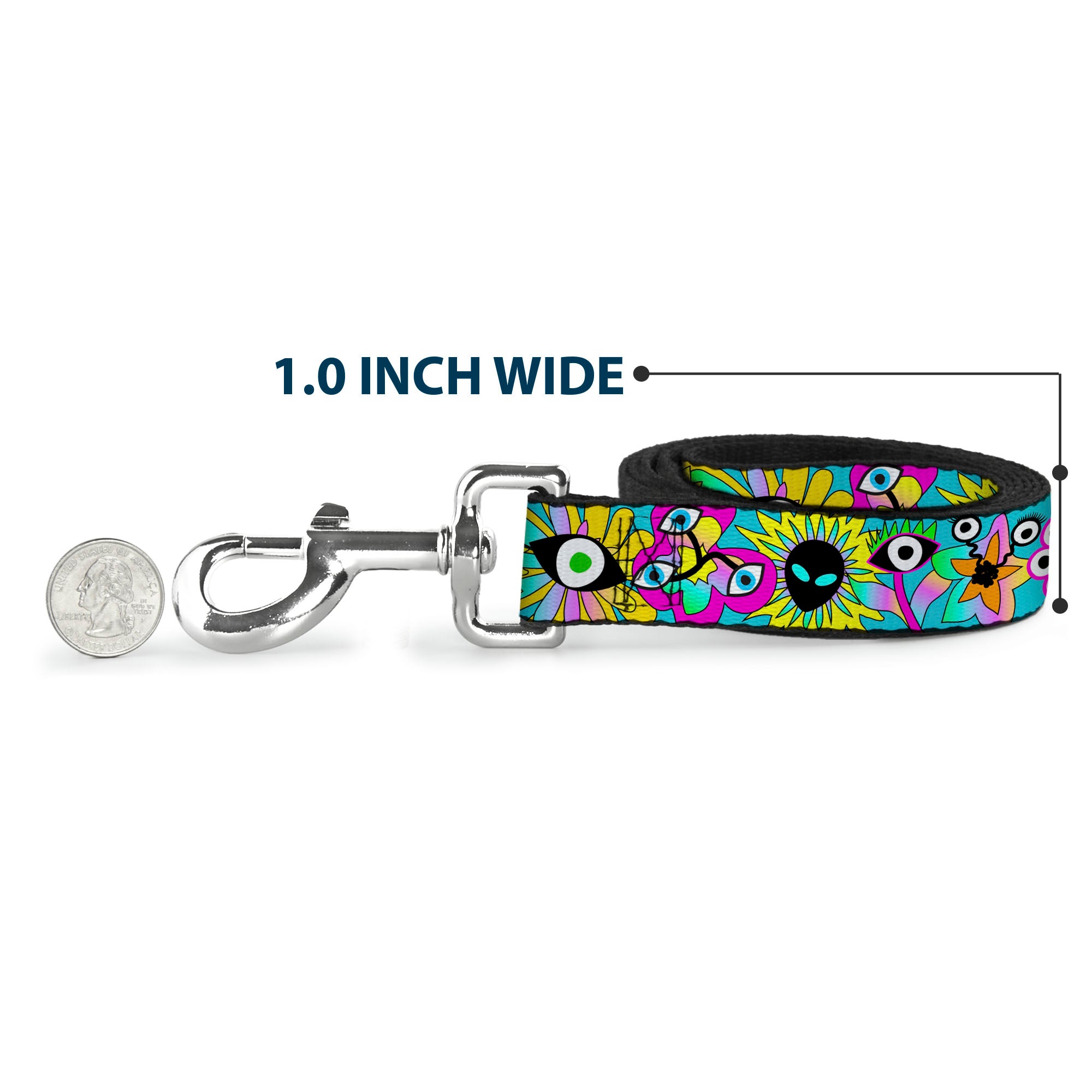 Dog Leash - Funky Alien Flowers Aqua Blue/Multi Color Dog Leashes Buckle-Down