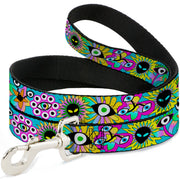 Dog Leash - Funky Alien Flowers Aqua Blue/Multi Color Dog Leashes Buckle-Down