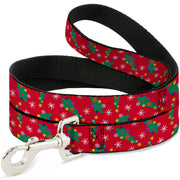 Dog Leash - Festive Holiday Christmas Trees Scattered Red/Multi Color Dog Leashes Buckle-Down