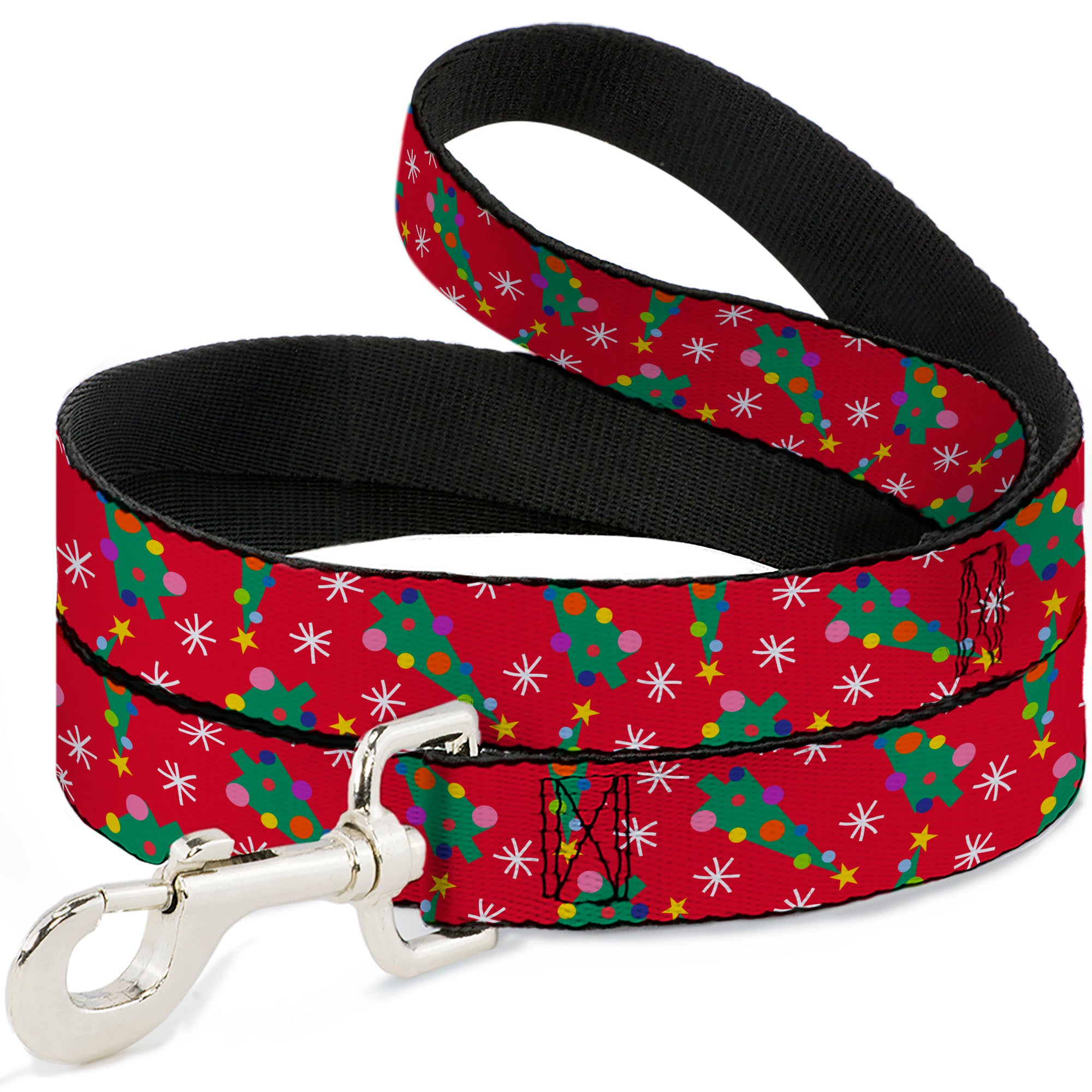 Dog Leash - Festive Holiday Christmas Trees Scattered Red/Multi Color Dog Leashes Buckle-Down