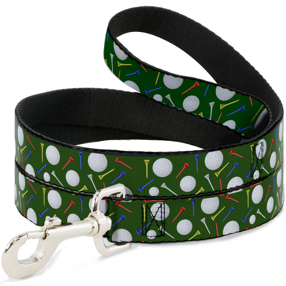 Dog Leash - Golf Balls/Tees Scattered Green/Multi Color Dog Leashes Buckle-Down