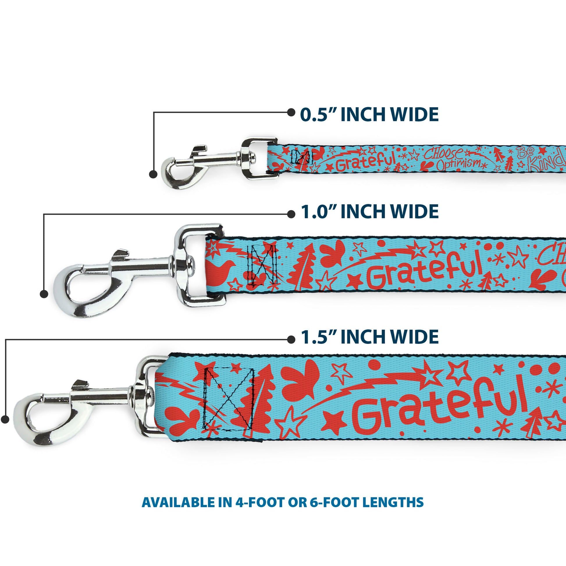 Dog Leash - GRATEFUL OPTIMISM BE KIND Icons Collage Blue/Red Dog Leashes Buckle-Down