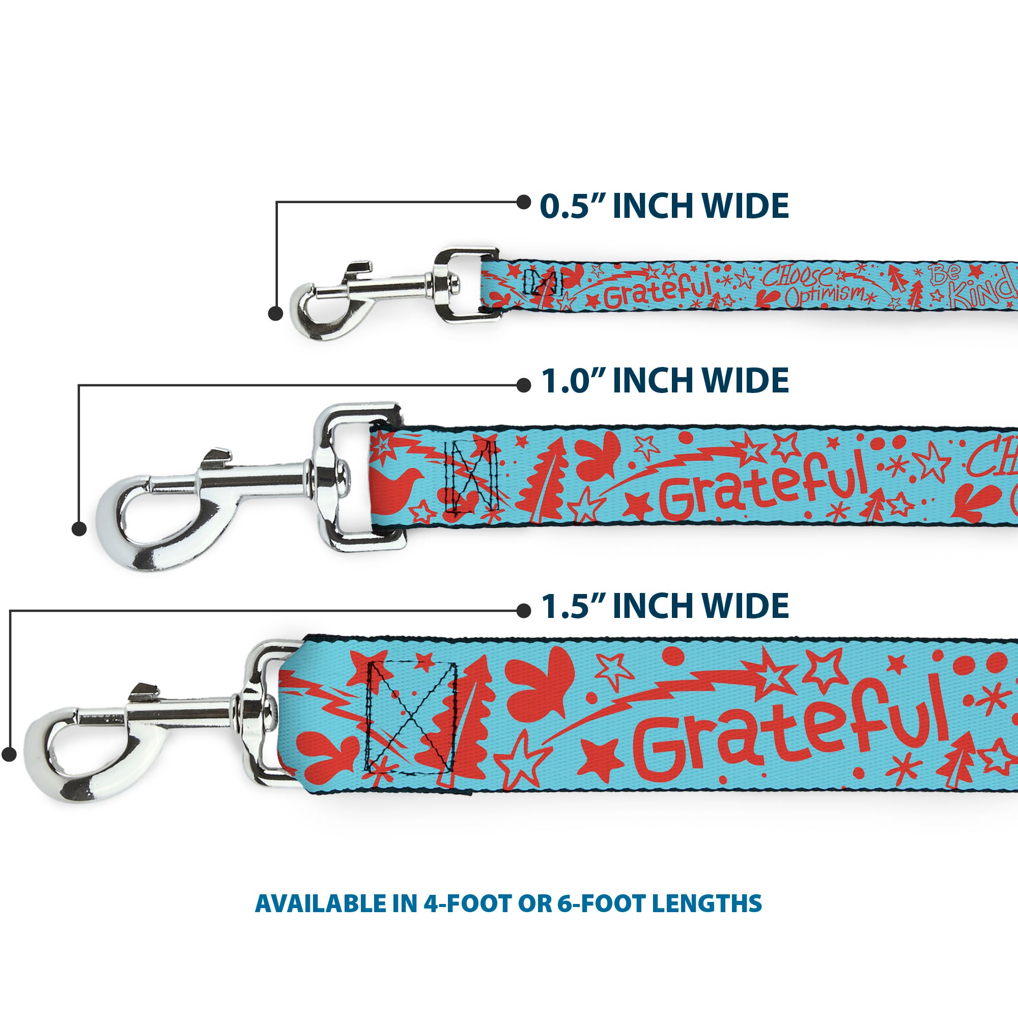 Dog Leash - GRATEFUL OPTIMISM BE KIND Icons Collage Blue/Red Dog Leashes Buckle-Down
