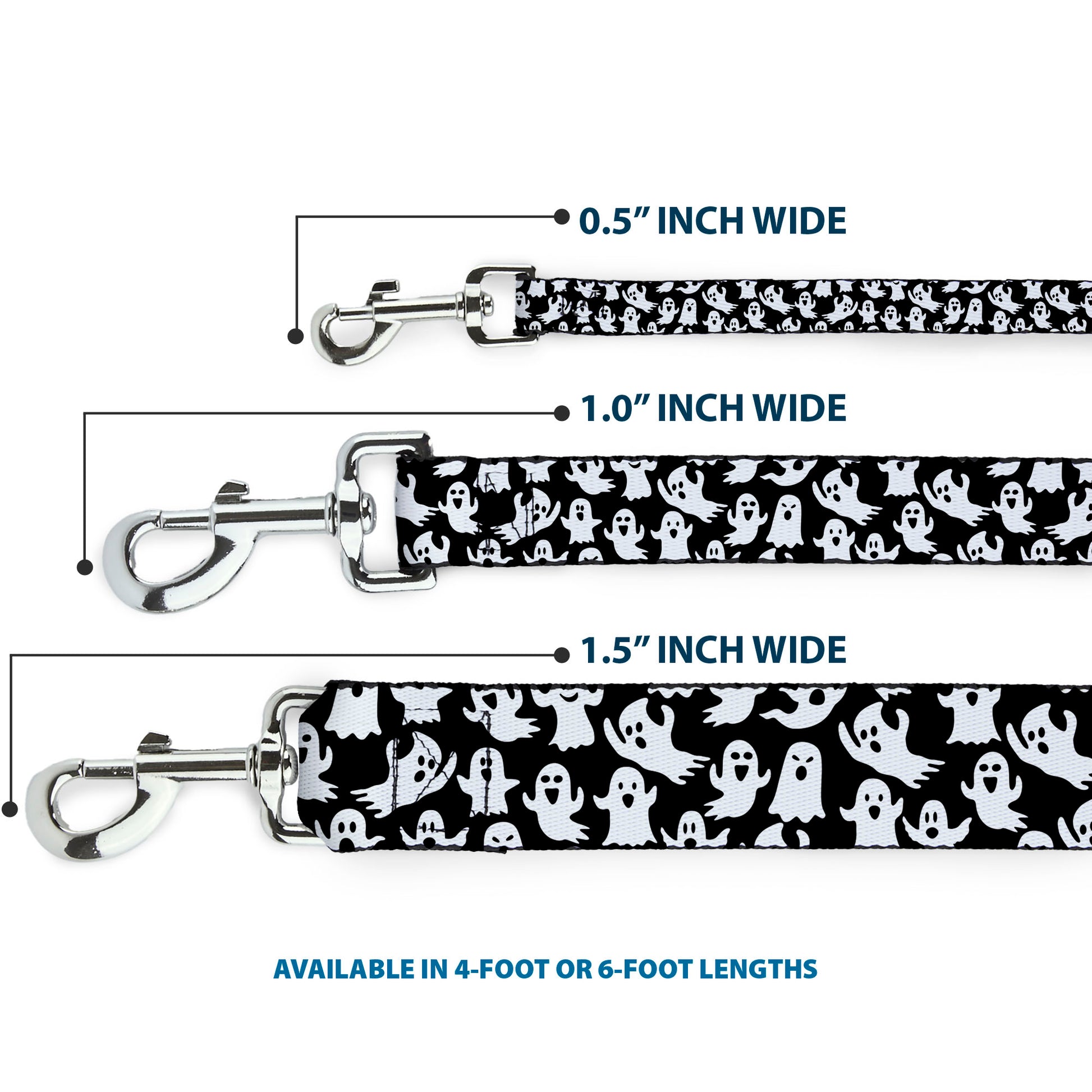 Dog Leash - Ghosts Poses Scattered Black/White Dog Leashes Buckle-Down