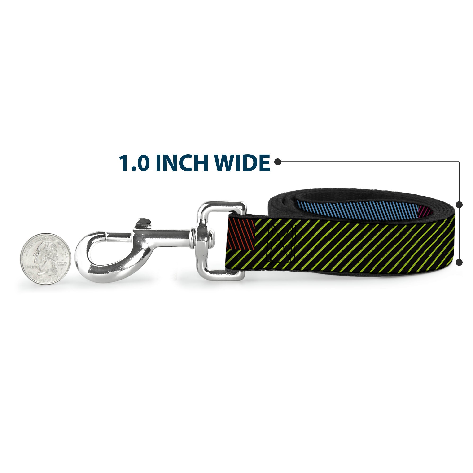 Dog Leash - Hash Mark Stripe Black/Multi Color Dog Leashes Buckle-Down