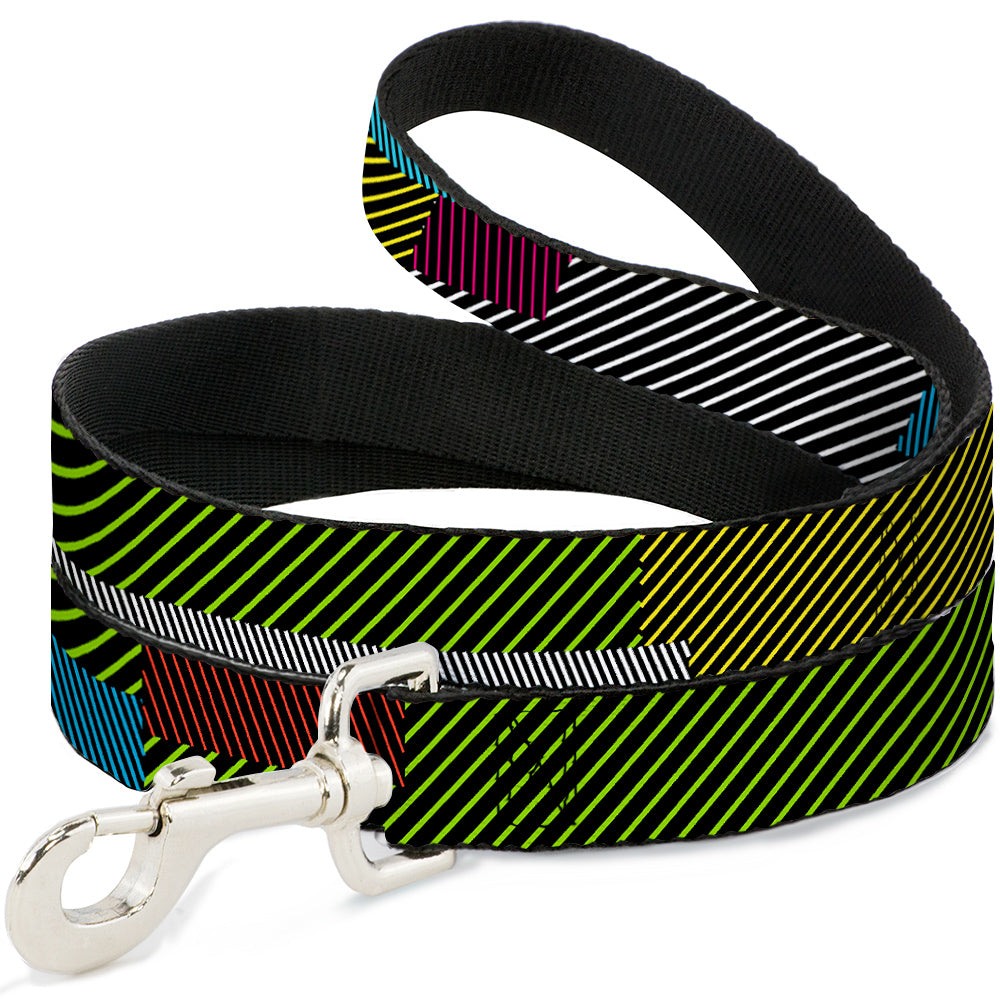 Dog Leash - Hash Mark Stripe Black/Multi Color Dog Leashes Buckle-Down