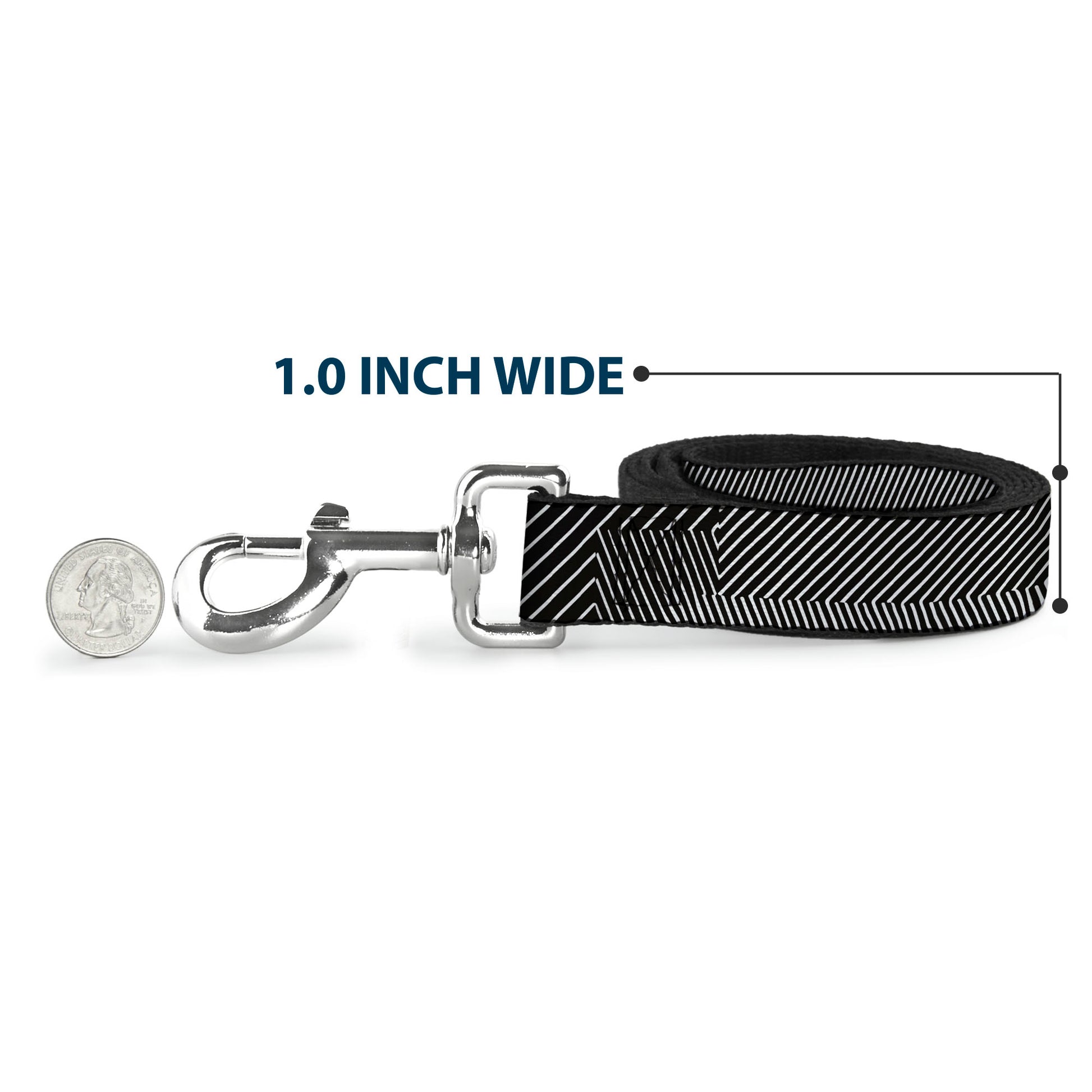 Dog Leash - Hash Mark Stripe Black/White Dog Leashes Buckle-Down