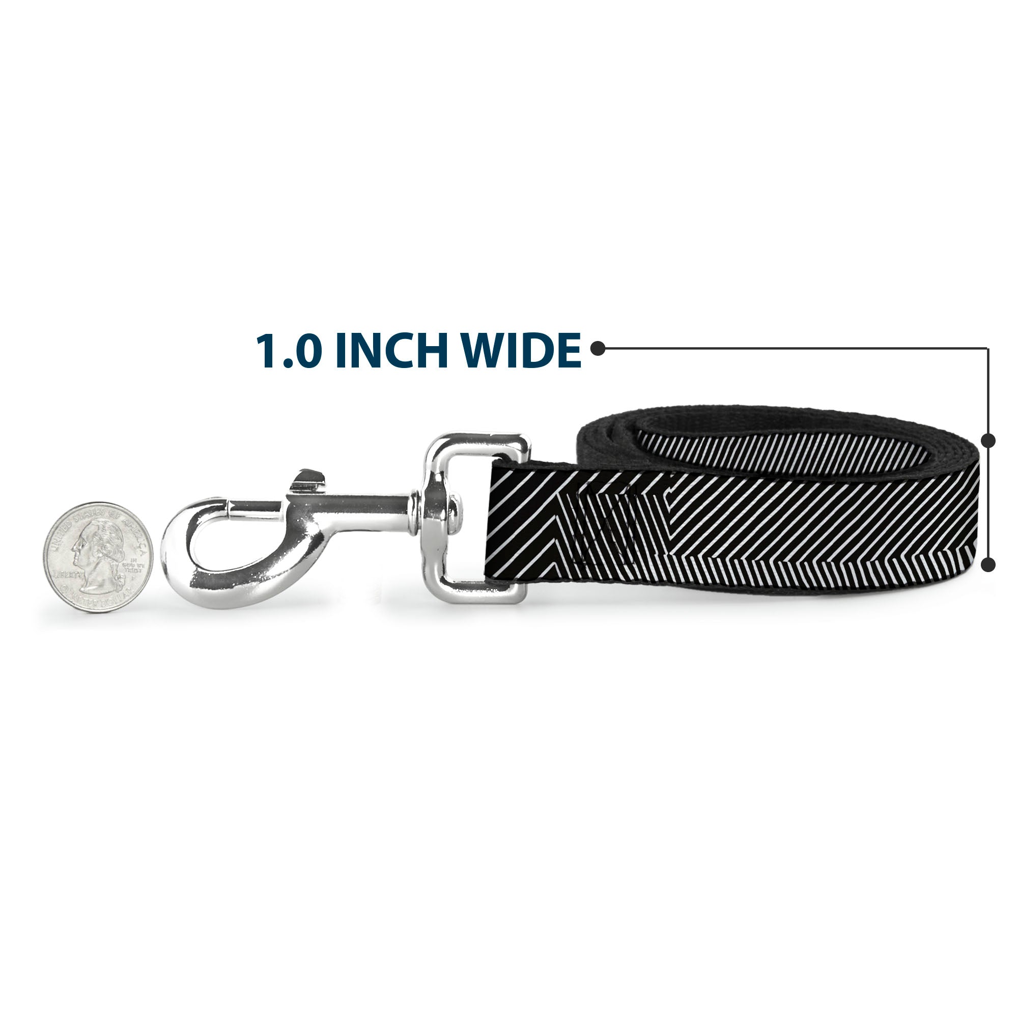 Dog Leash - Hash Mark Stripe Black/White Dog Leashes Buckle-Down