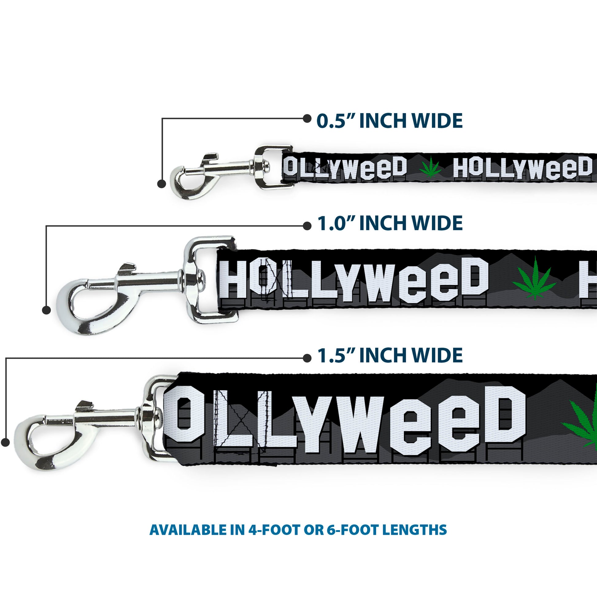 Dog Leash - HOLLYWEED Sign Skyline/Pot Leaf Black/Grays/White/Green Dog Leashes Buckle-Down