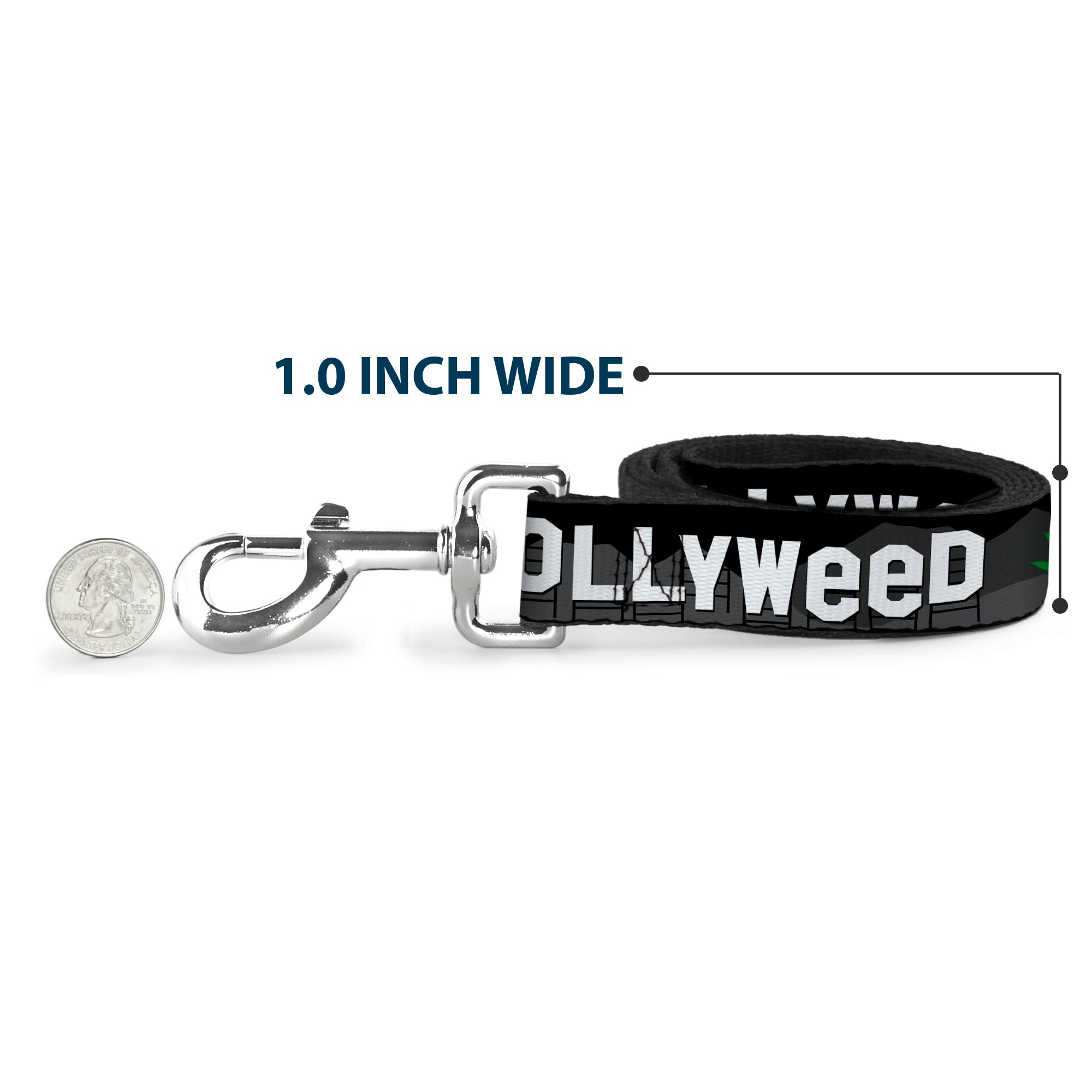 Dog Leash - HOLLYWEED Sign Skyline/Pot Leaf Black/Grays/White/Green Dog Leashes Buckle-Down