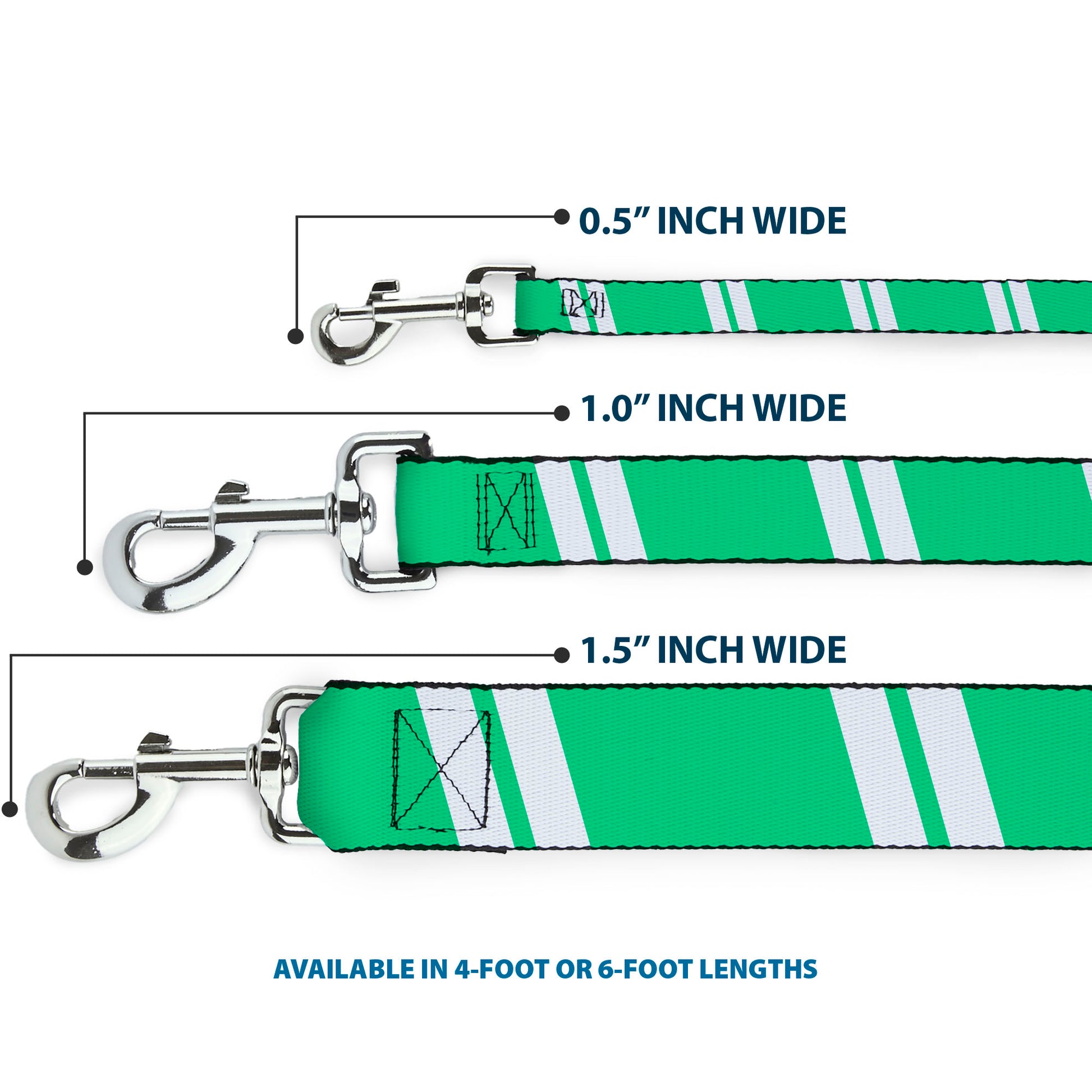 Dog Leash - Hash Mark Stripe Double Green/Silver Dog Leashes Buckle-Down