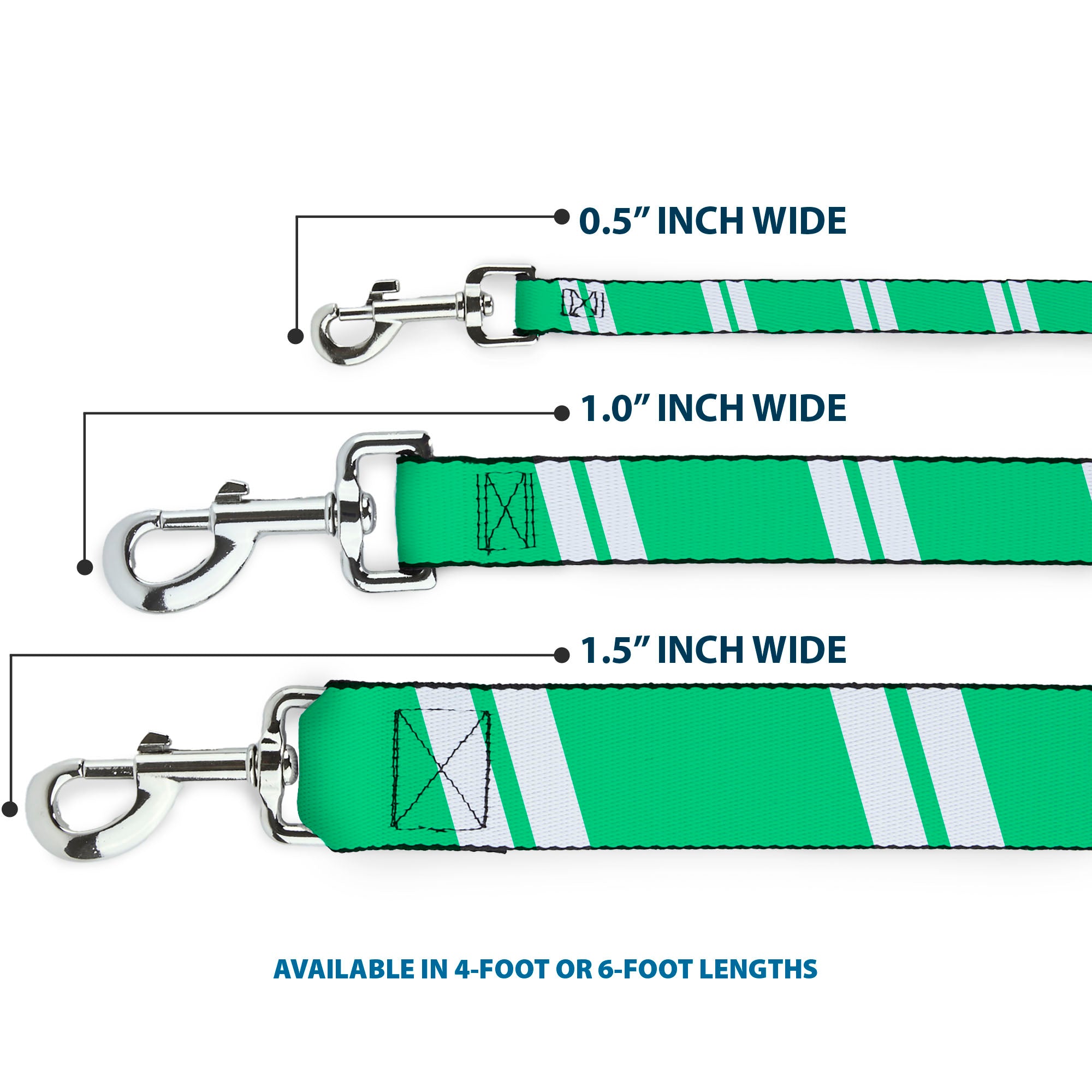 Dog Leash - Hash Mark Stripe Double Green/Silver Dog Leashes Buckle-Down