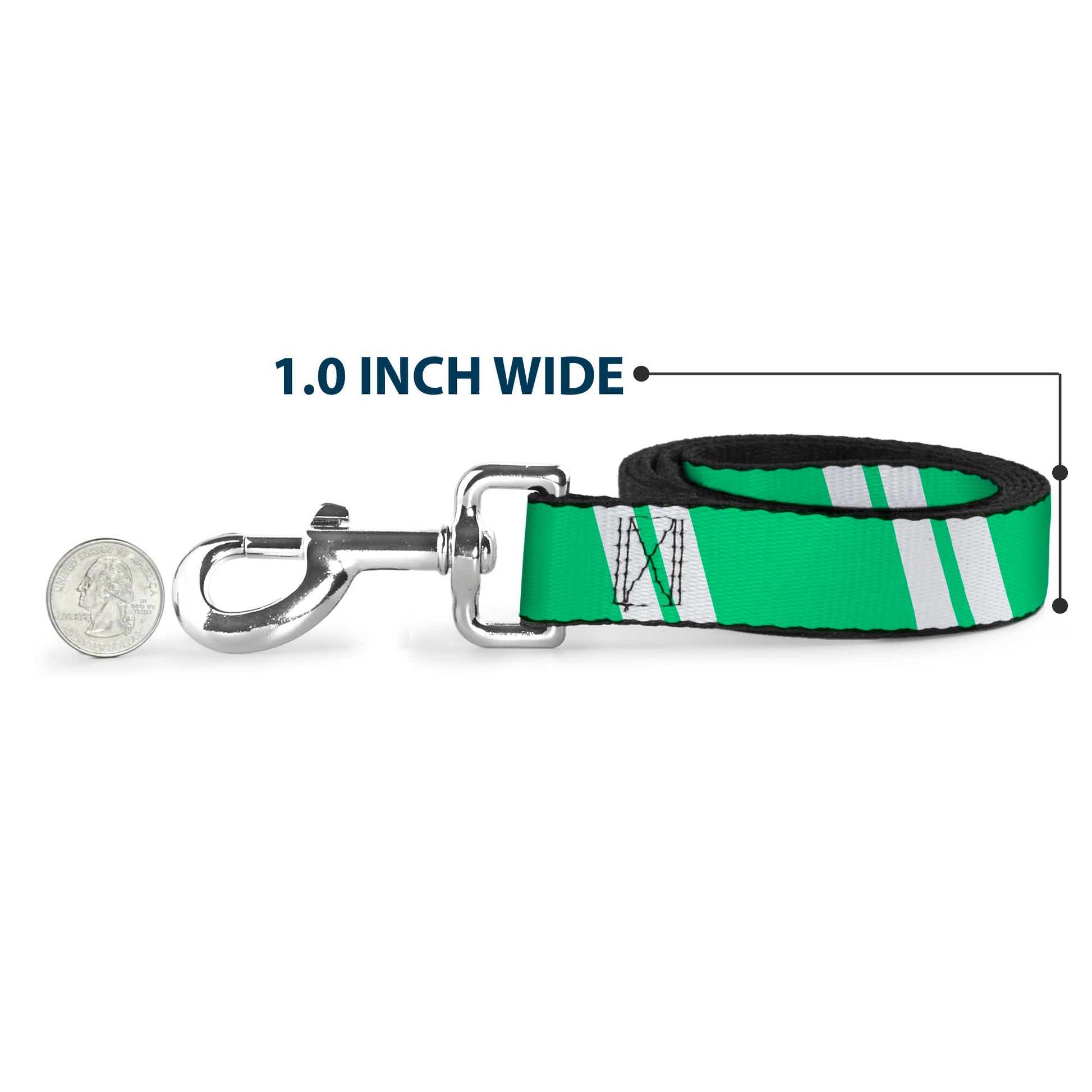 Dog Leash - Hash Mark Stripe Double Green/Silver Dog Leashes Buckle-Down