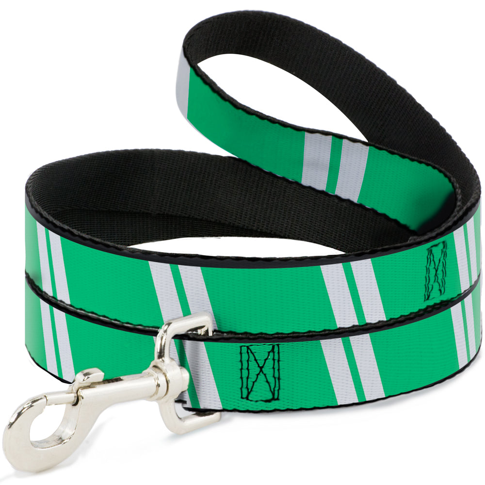 Dog Leash - Hash Mark Stripe Double Green/Silver Dog Leashes Buckle-Down