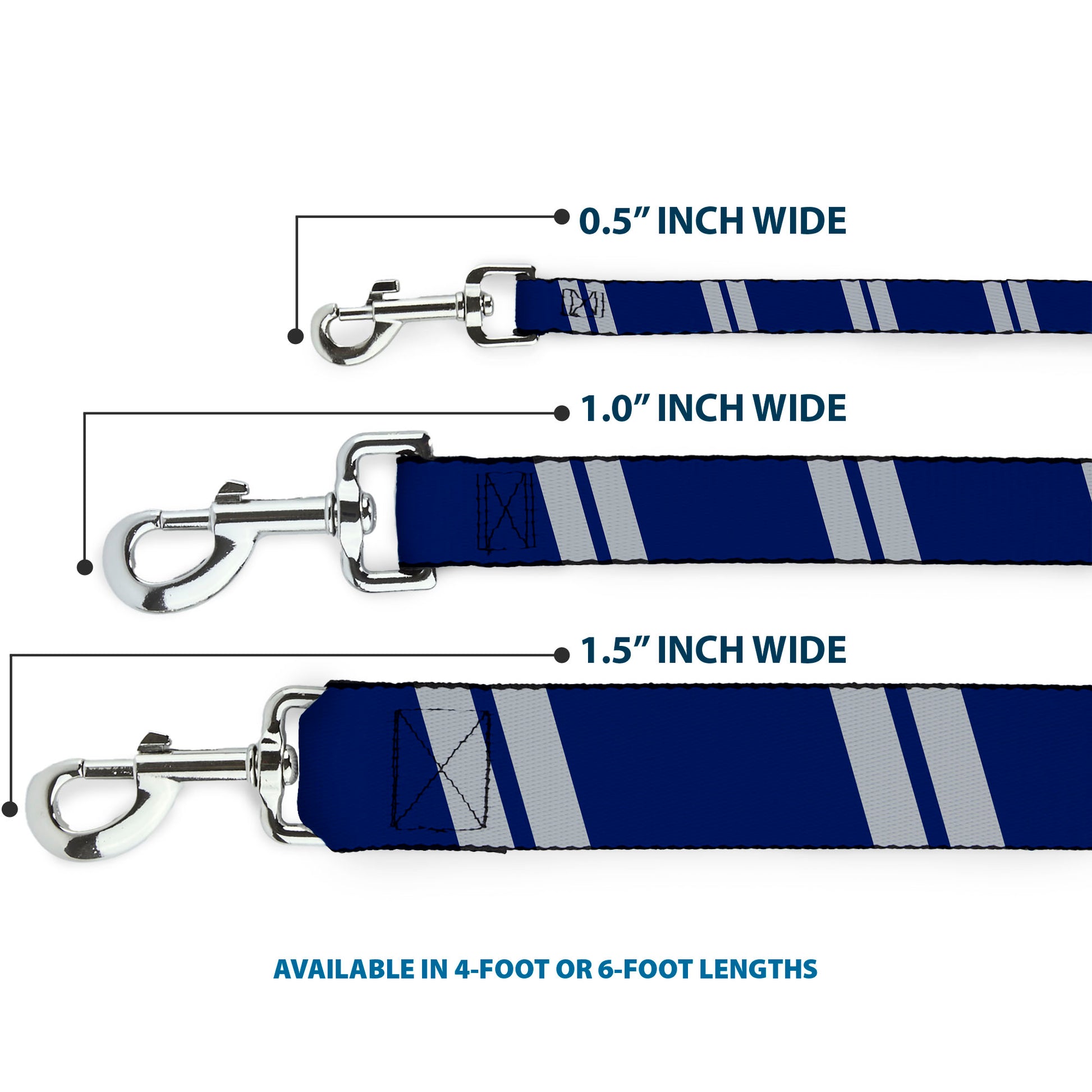 Dog Leash - Hash Mark Stripe Double Navy/Silver Dog Leashes Buckle-Down