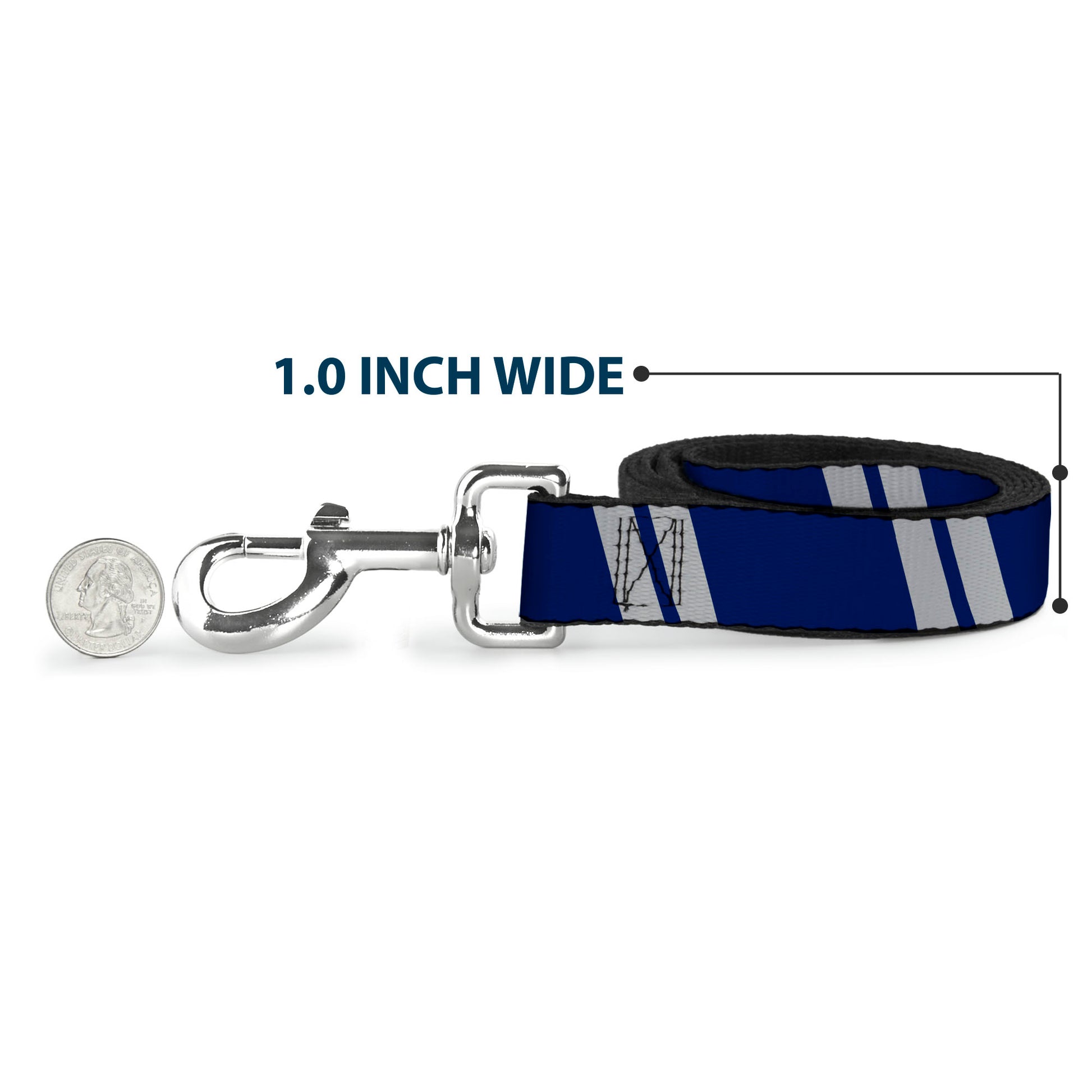 Dog Leash - Hash Mark Stripe Double Navy/Silver Dog Leashes Buckle-Down