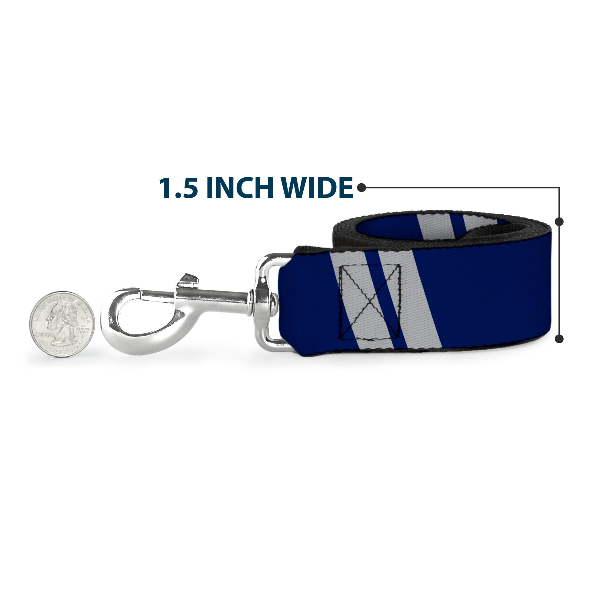 Dog Leash - Hash Mark Stripe Double Navy/Silver Dog Leashes Buckle-Down