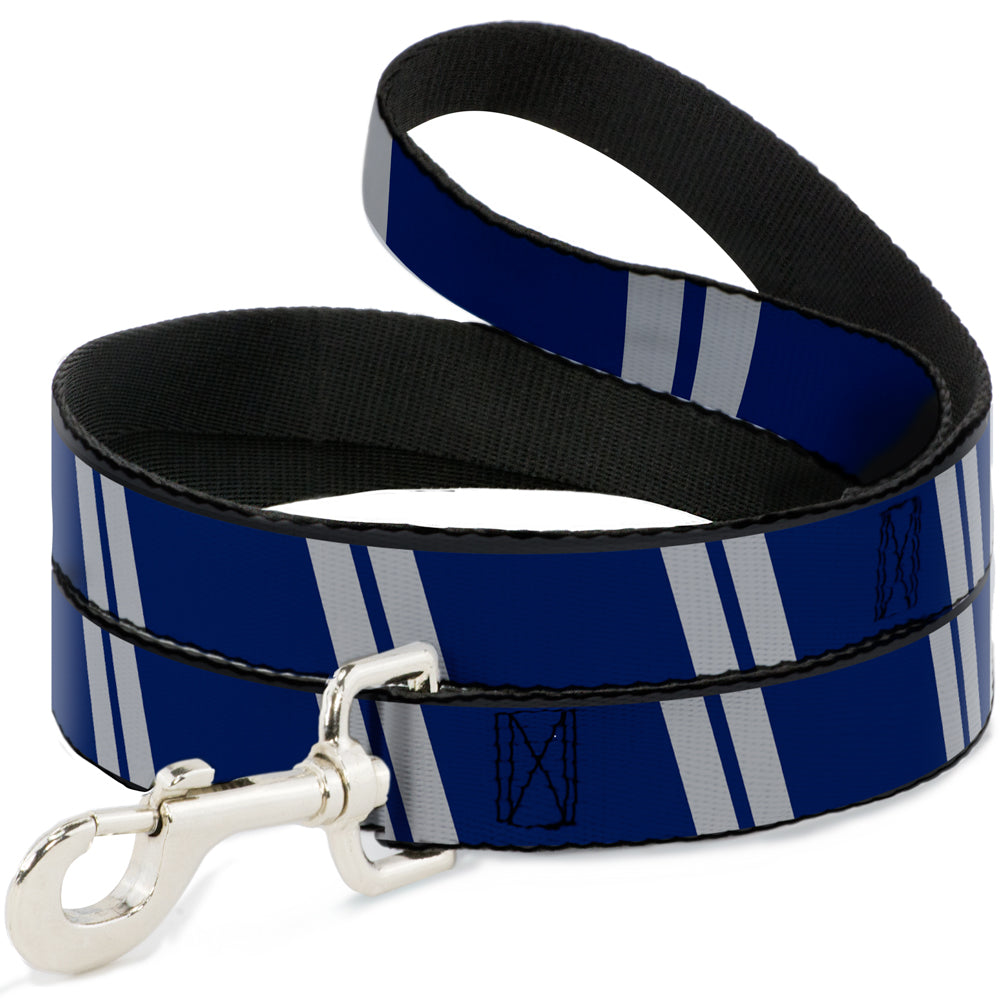 Dog Leash - Hash Mark Stripe Double Navy/Silver Dog Leashes Buckle-Down