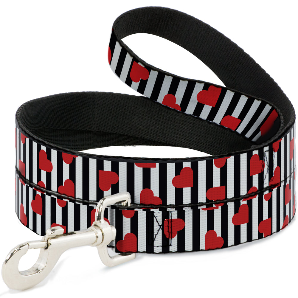 Dog Leash - Hearts Scattered/Stripe White/Black/Red Dog Leashes Buckle-Down