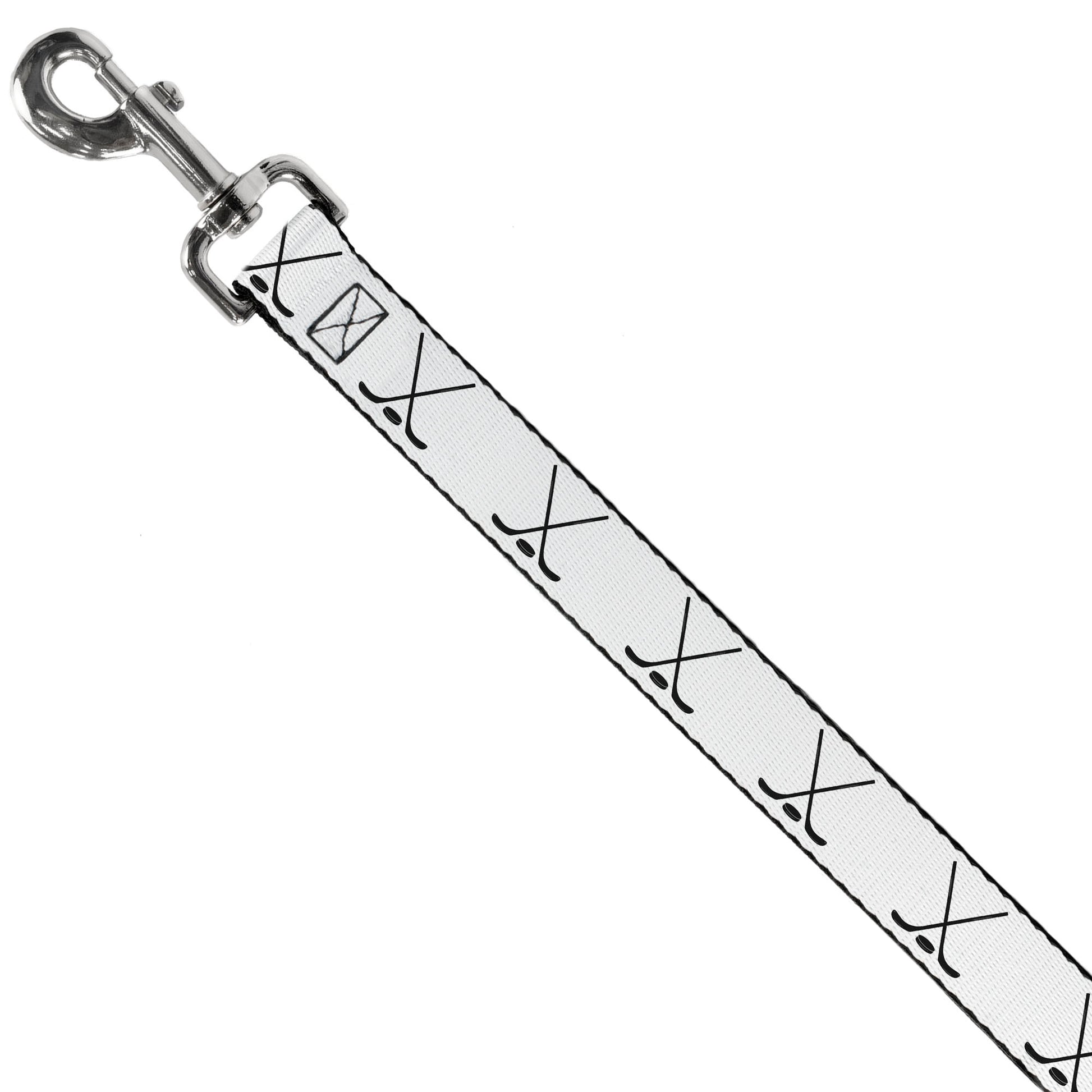 Dog Leash - Hockey Sticks and Puck White/Black Dog Leashes Buckle-Down