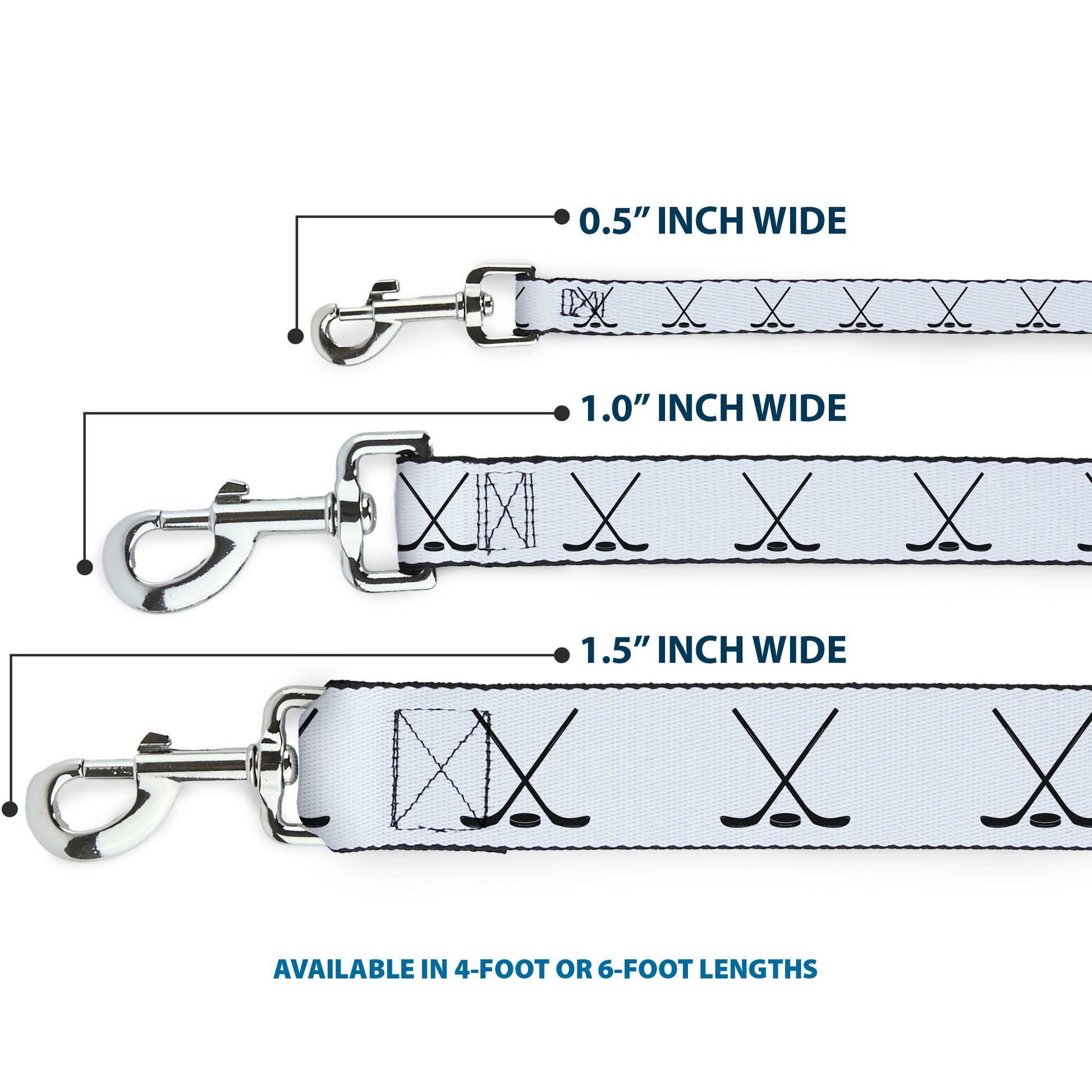 Dog Leash - Hockey Sticks and Puck White/Black Dog Leashes Buckle-Down