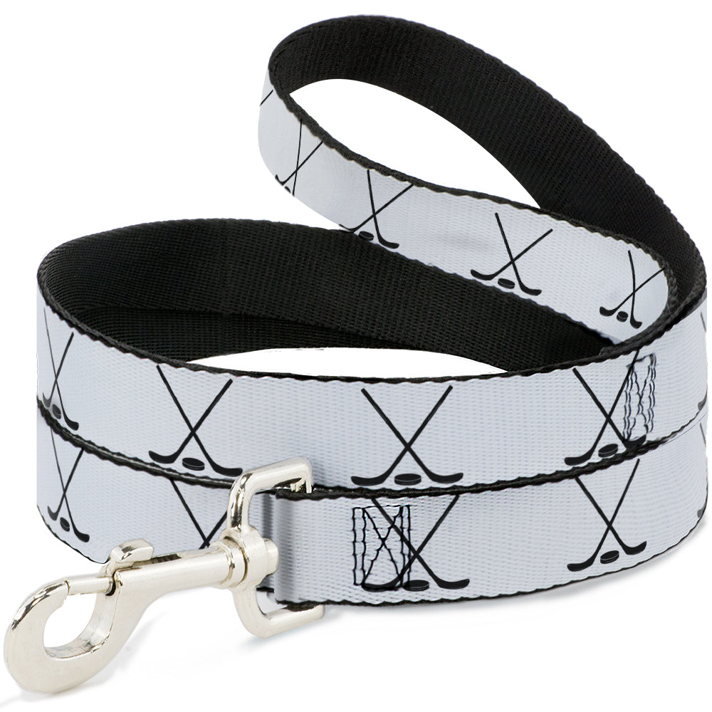 Dog Leash - Hockey Sticks and Puck White/Black Dog Leashes Buckle-Down