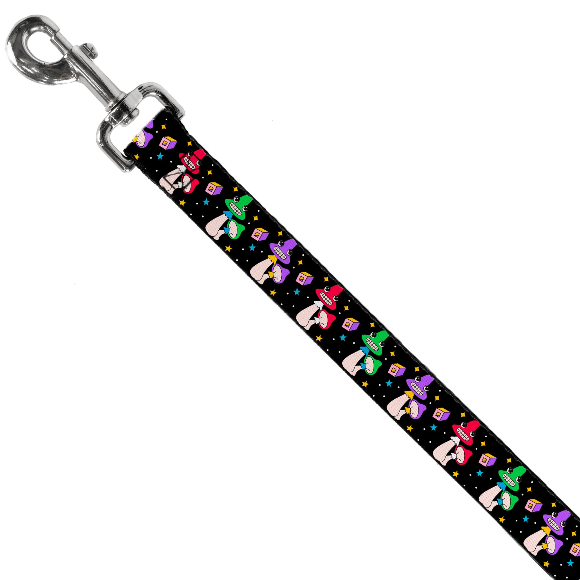 Dog Leash - Happy Mushrooms with Stars Black/Multi Color Dog Leashes Buckle-Down