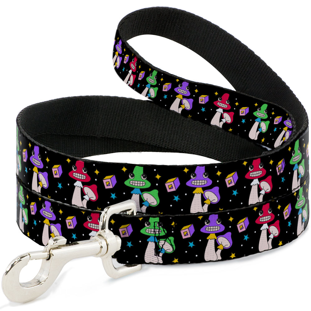 Dog Leash - Happy Mushrooms with Stars Black/Multi Color Dog Leashes Buckle-Down