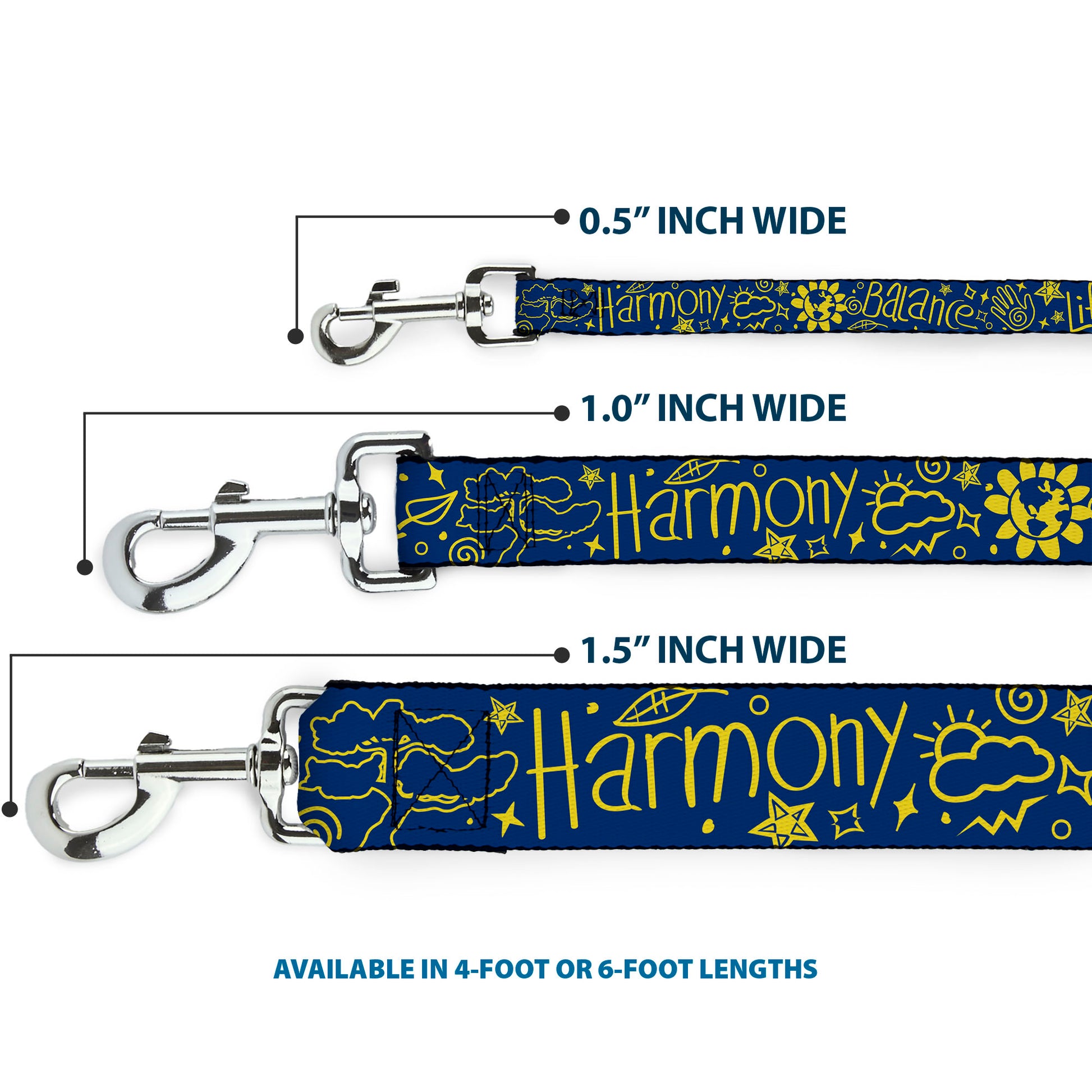 Dog Leash - HARMONY BALANCE LIFE Icons Collage Blue/Yellow Dog Leashes Buckle-Down