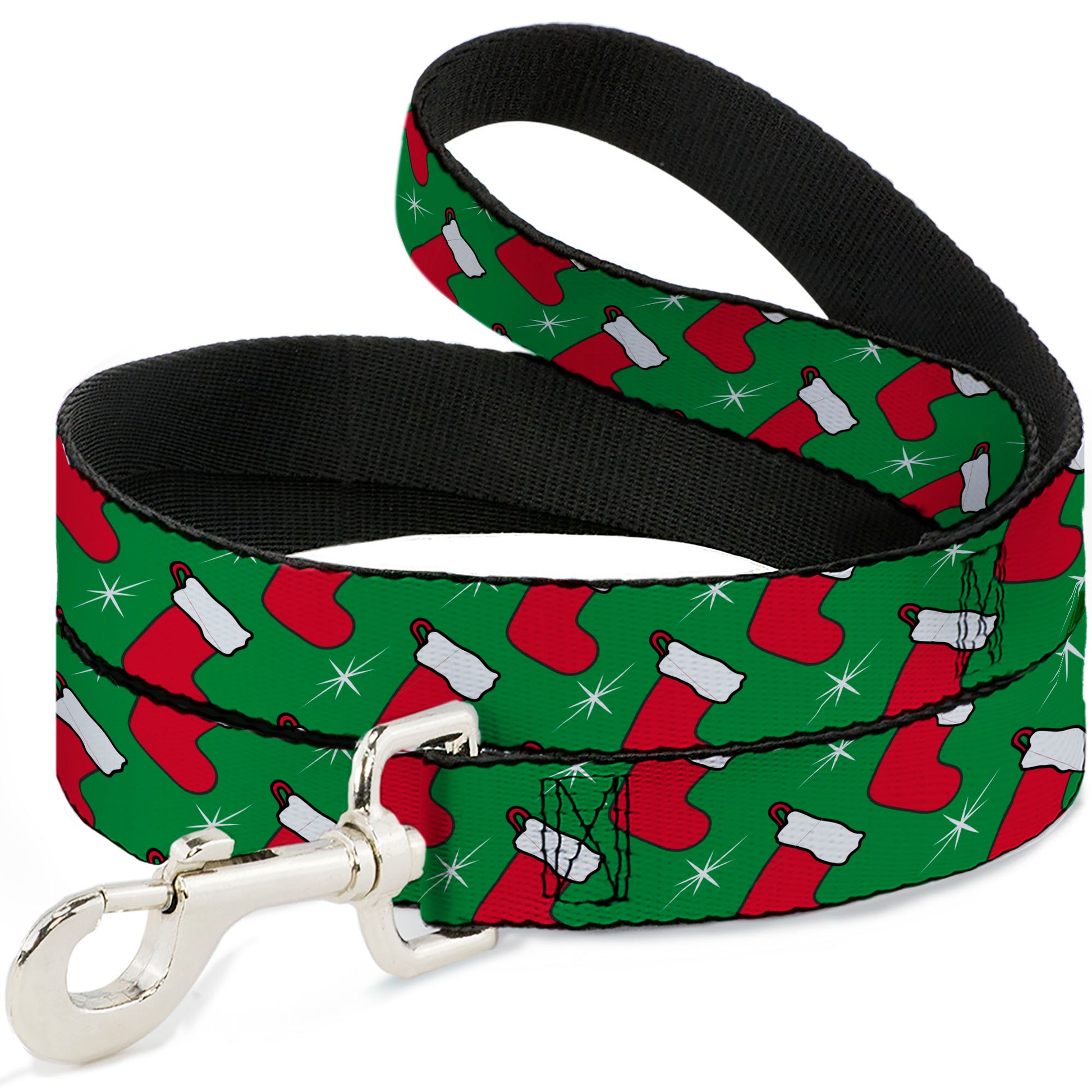 Dog Leash - Holiday Christmas Stocking and Star Green/WhiteRed Dog Leashes Buckle-Down