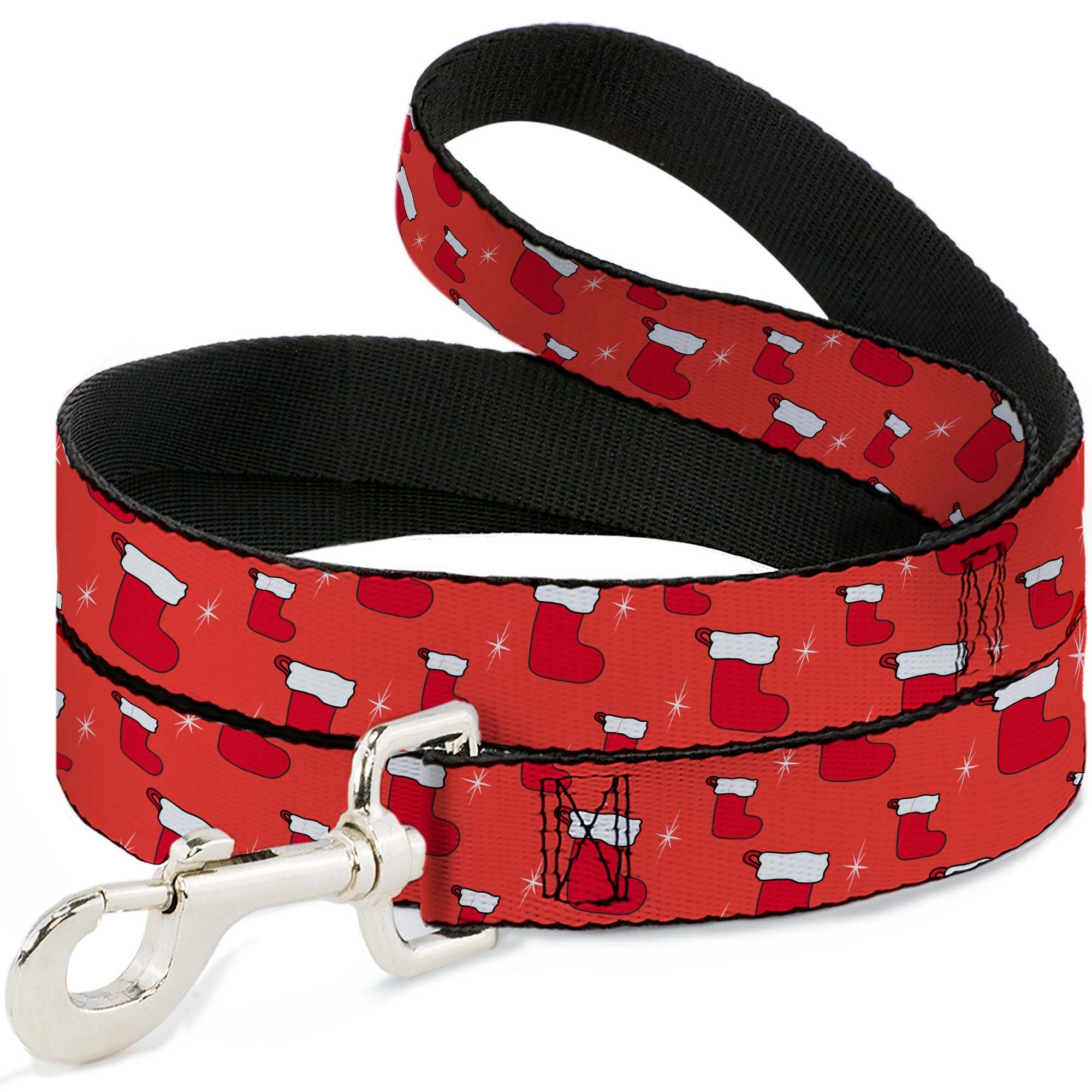 Dog Leash - Holiday Christmas Stocking and Star Red/White Dog Leashes Buckle-Down