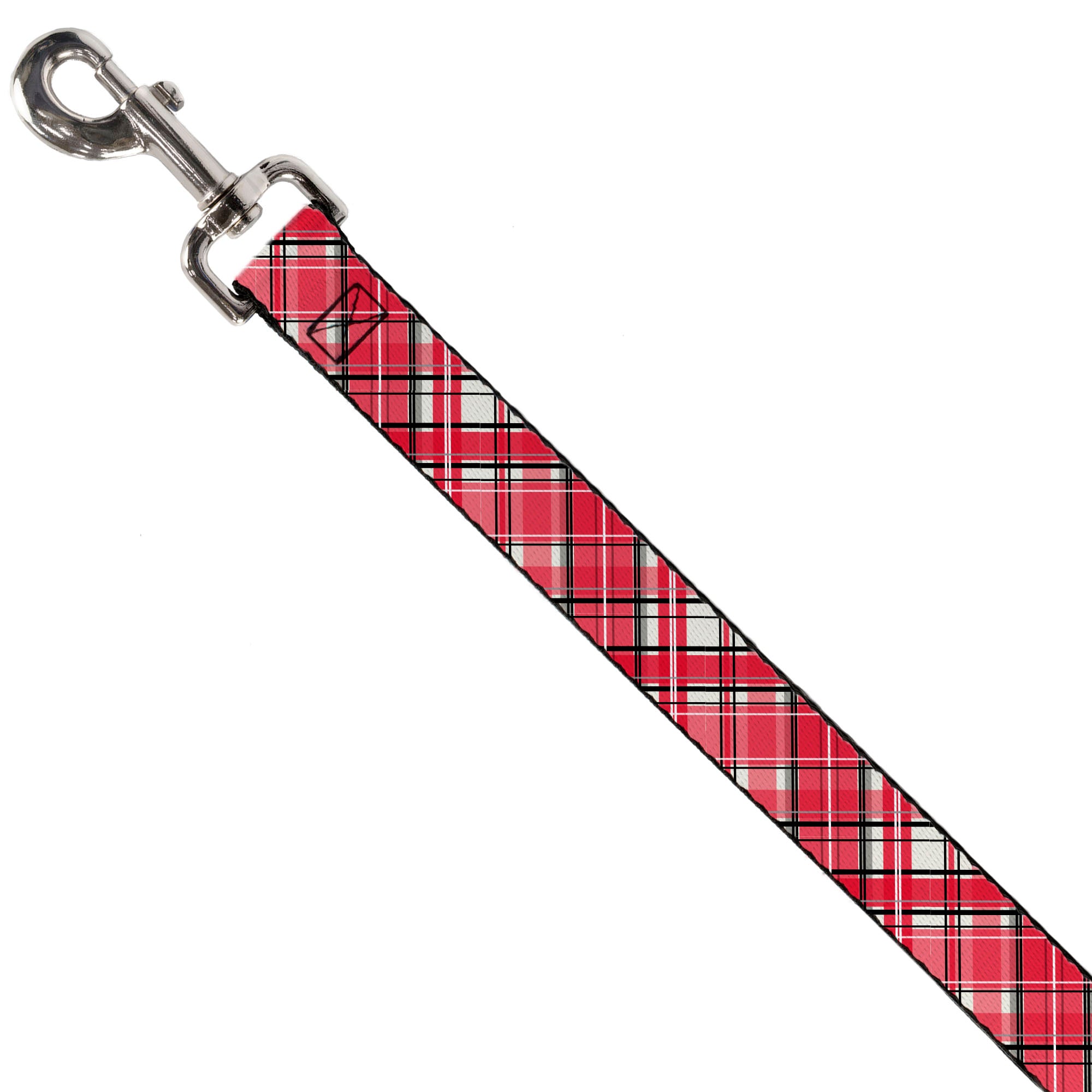 Dog Leash - Holiday Christmas Plaid Diagonal White/Red/Black Dog Leashes Buckle-Down