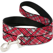 Dog Leash - Holiday Christmas Plaid Diagonal White/Red/Black Dog Leashes Buckle-Down
