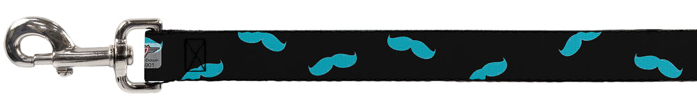 Dog Leash - Mustaches Scattered Black/Turquoise Dog Leashes Buckle-Down