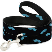 Dog Leash - Mustaches Scattered Black/Turquoise Dog Leashes Buckle-Down